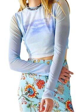 [Free People] Kellan Mesh Blue Sky Top Medium